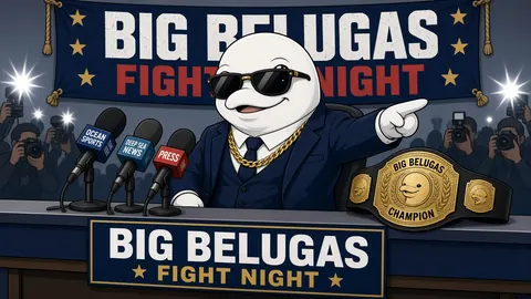#013 in a suit and shades at the Big Belugas Fight Night press conference, pointing, with the championship belt