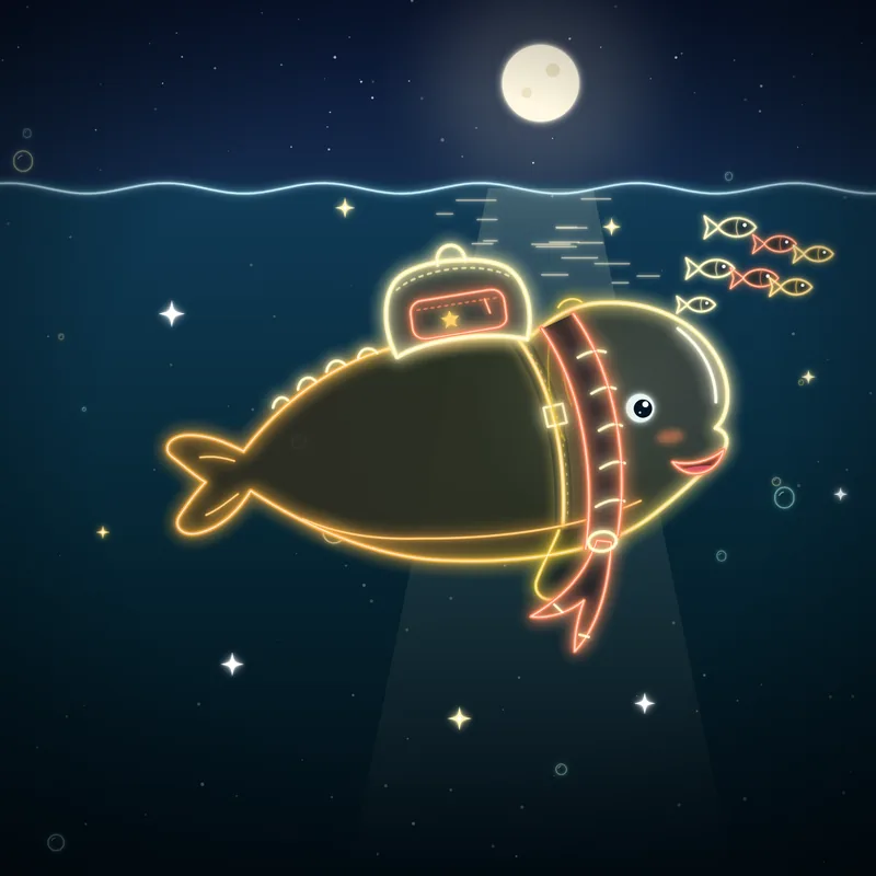 Big Belugas #002 Hoku the Wanderer in neon line art