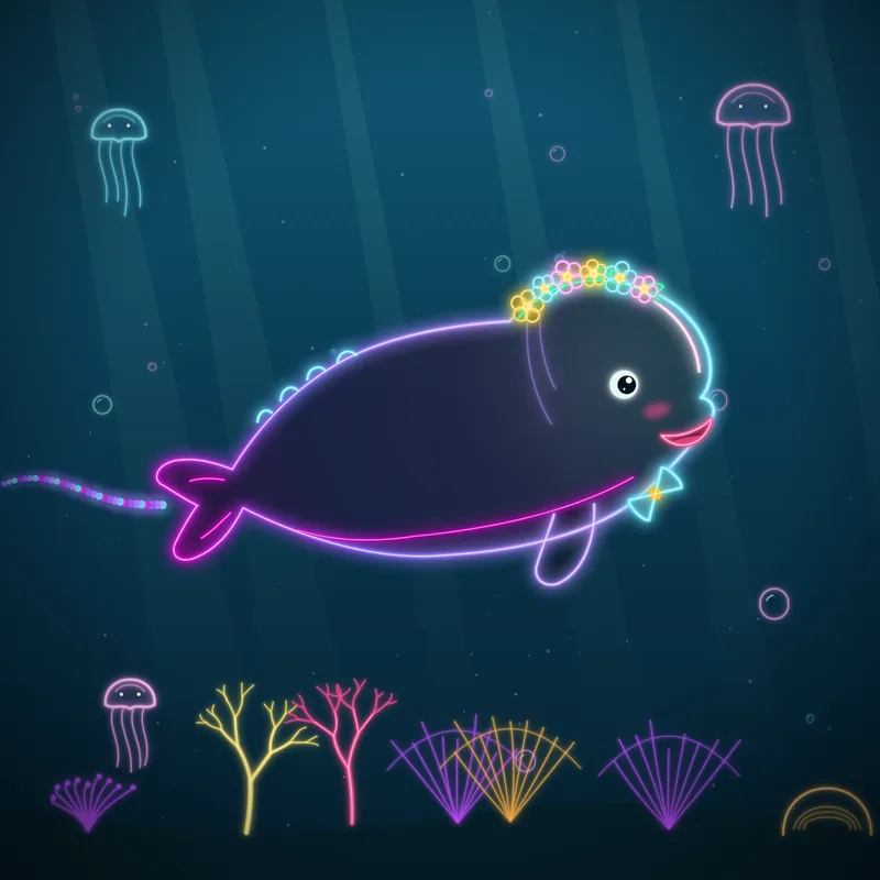 Big Belugas #018 Kelpie Bloom in neon line art