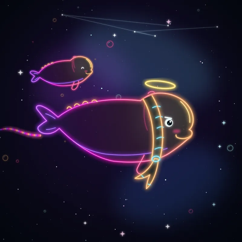 Big Belugas #022 Clover the Gentle in neon line art