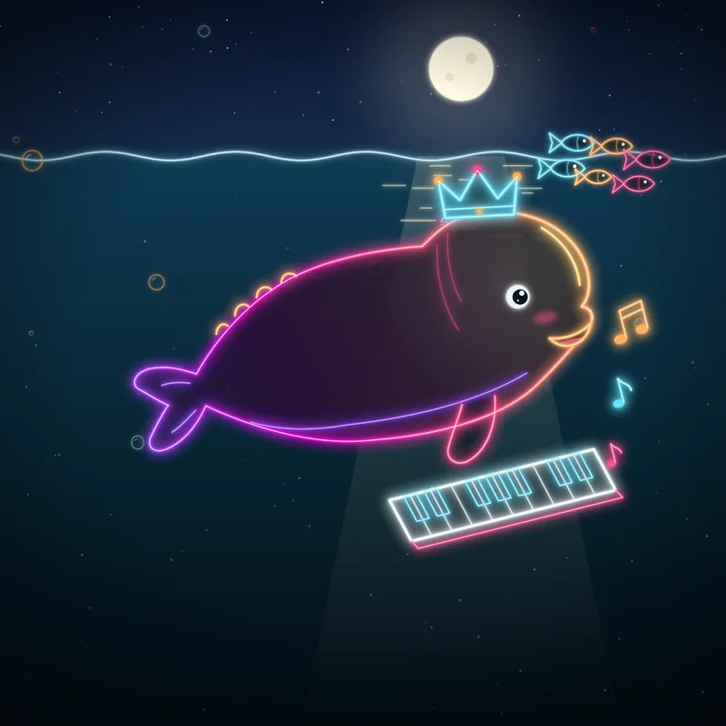 Big Belugas #027 Lumi the Composer in neon line art