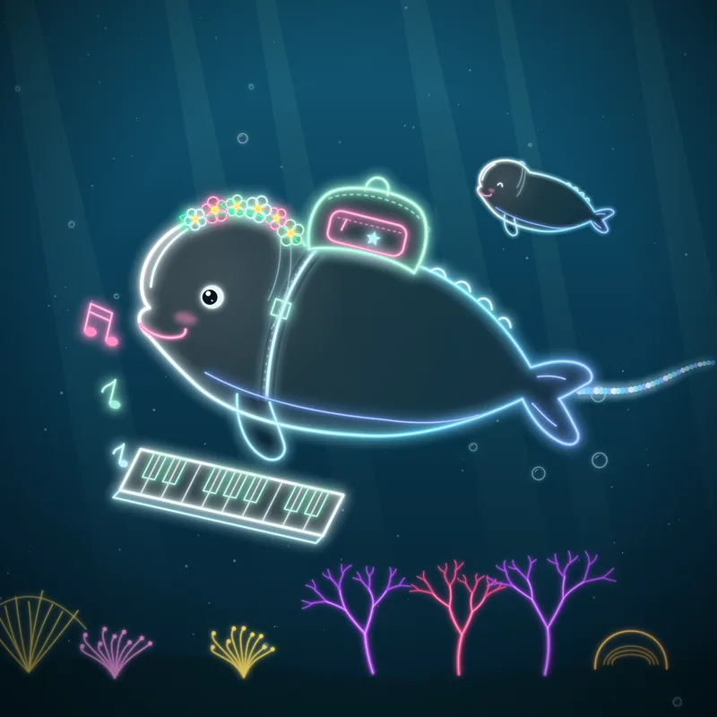 Big Belugas #029 Waffles Encore in neon line art