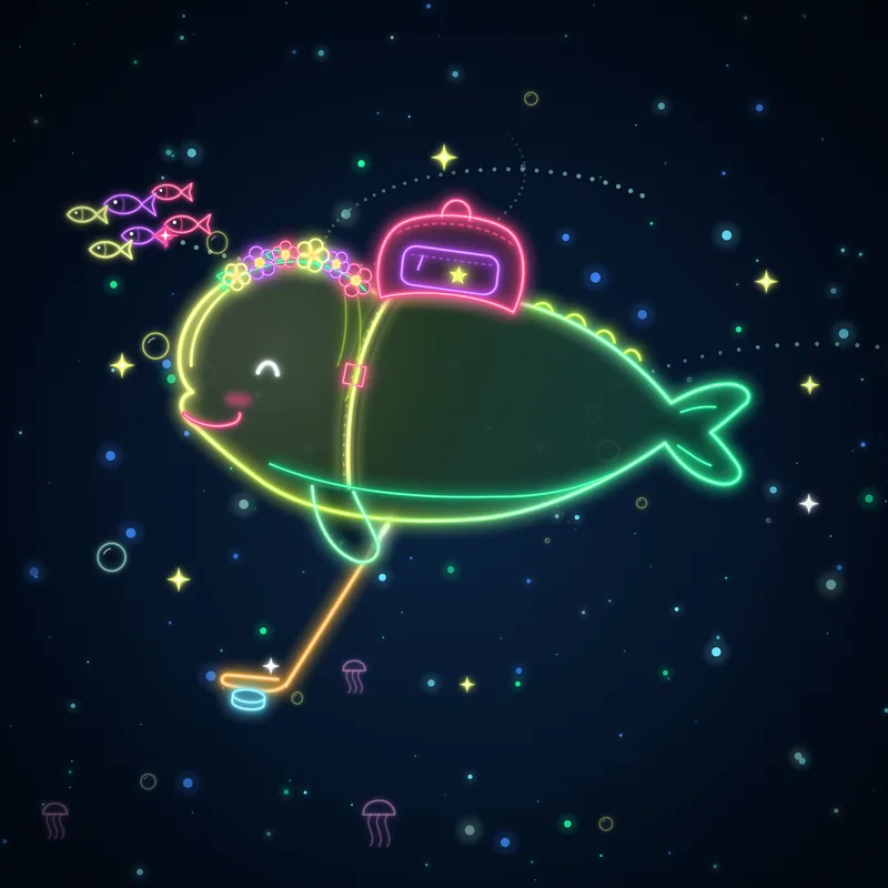 Big Belugas #030 Bean Slapshot in neon line art