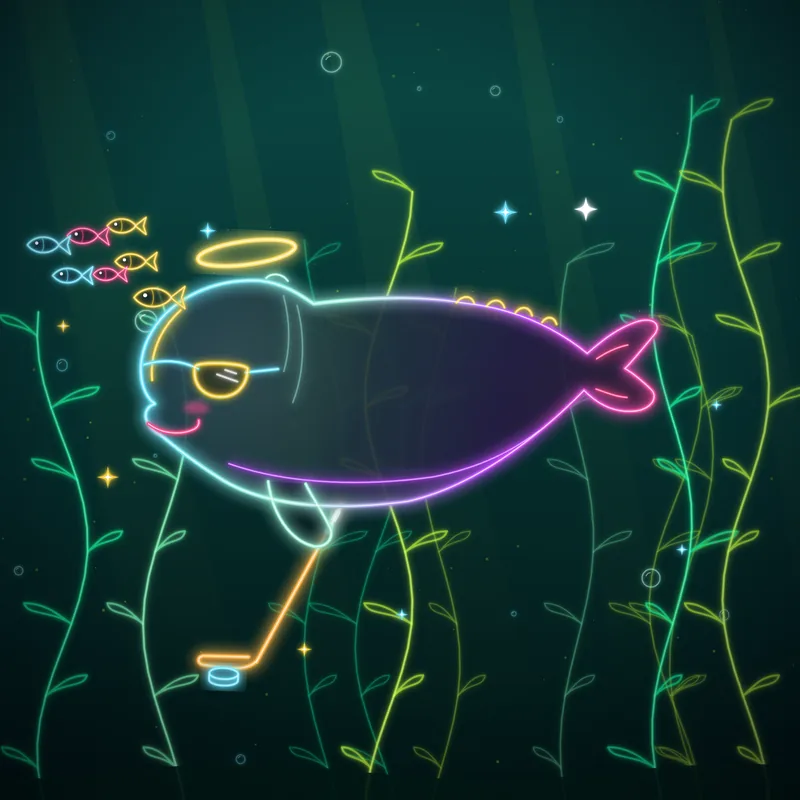 Big Belugas #032 Fizz Slapshot in neon line art