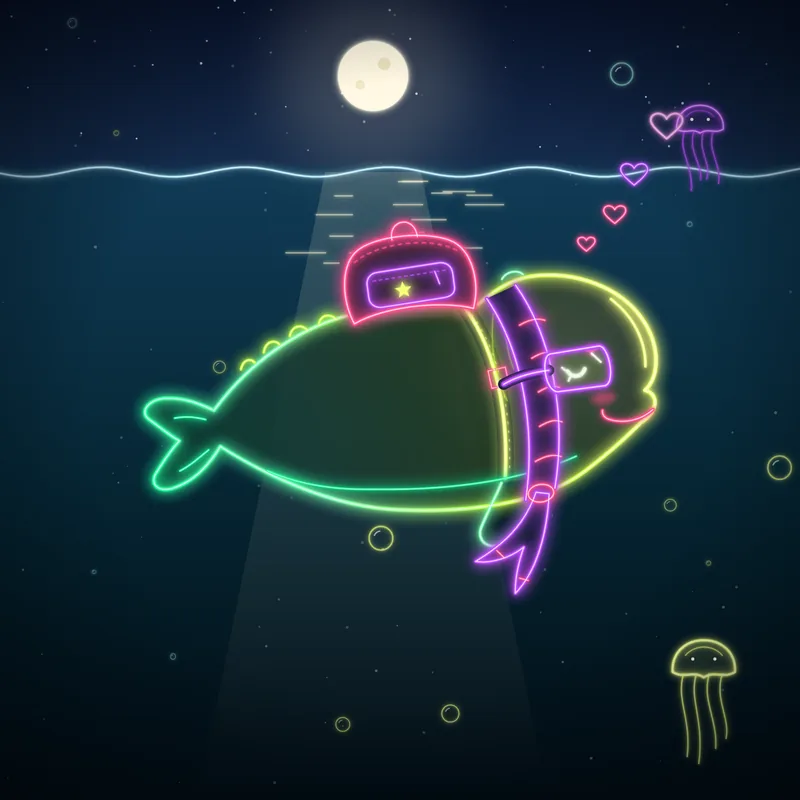 Big Belugas #036 Ember Trailblazer in neon line art
