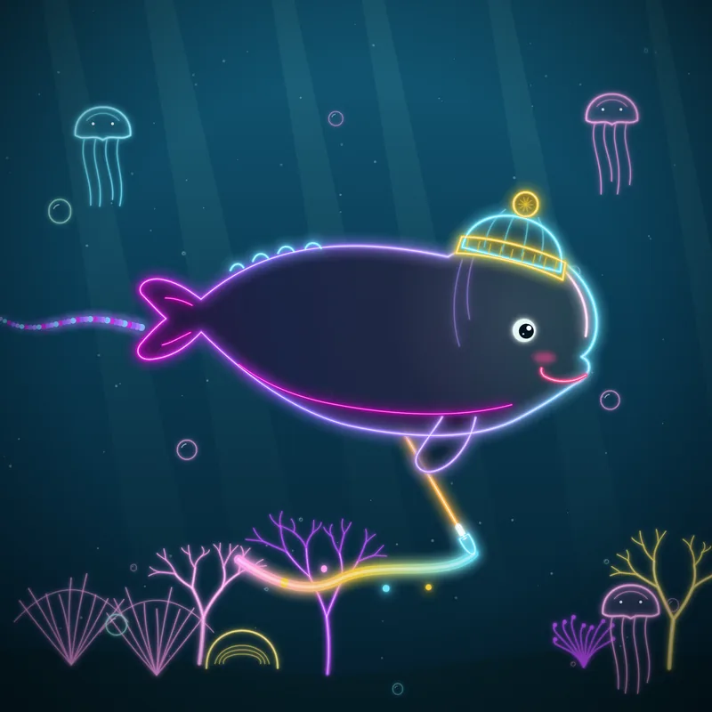 Big Belugas #043 Iggy Brushstroke in neon line art