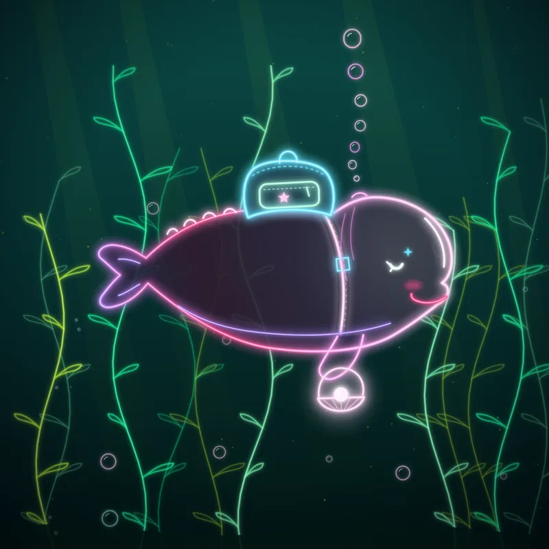 Big Belugas #044 Tide the Pearlkeeper in neon line art