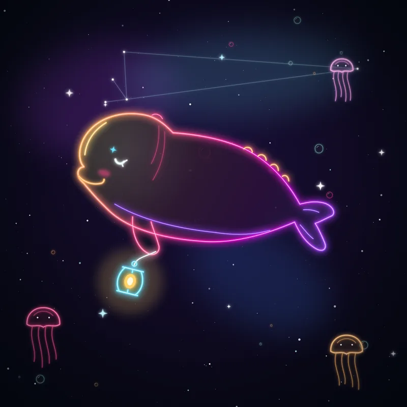 Big Belugas #047 Blue the Guide in neon line art