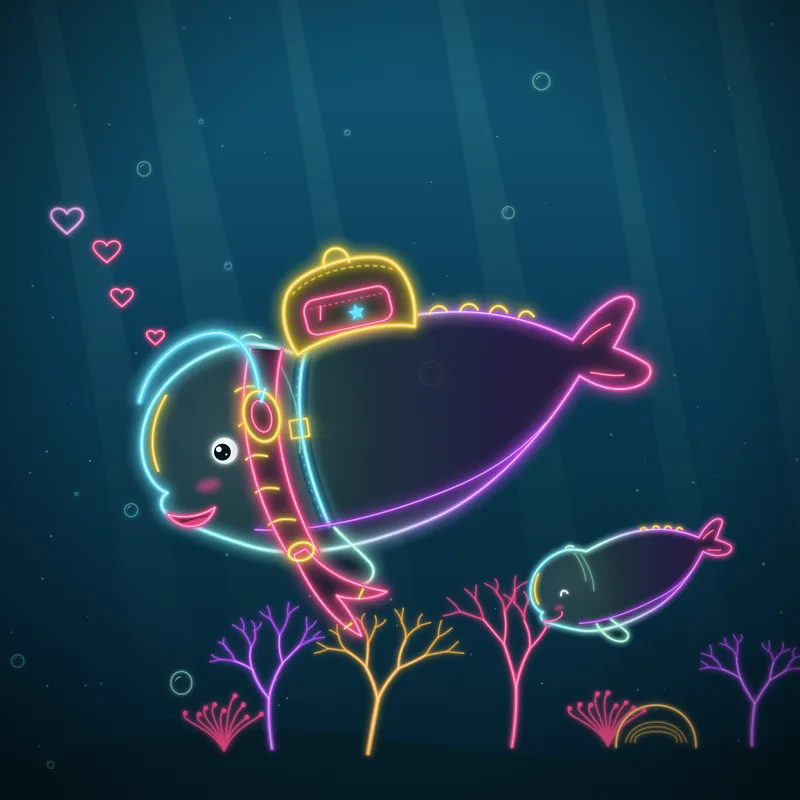 Big Belugas #058 Otis Bassline in neon line art