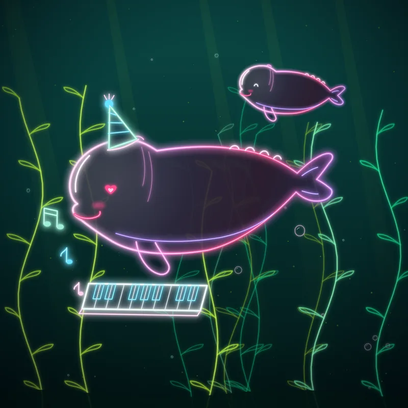 Big Belugas #059 Gus the Composer in neon line art