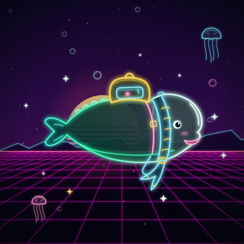 Big Belugas #061 Nori the Wanderer in neon line art