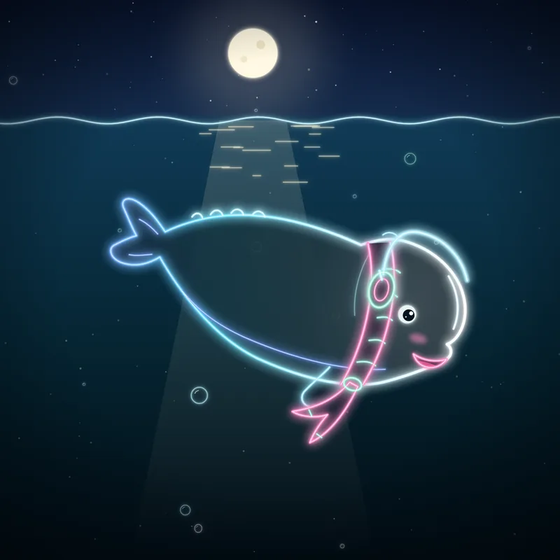 Big Belugas #069 Velvet Bassline in neon line art