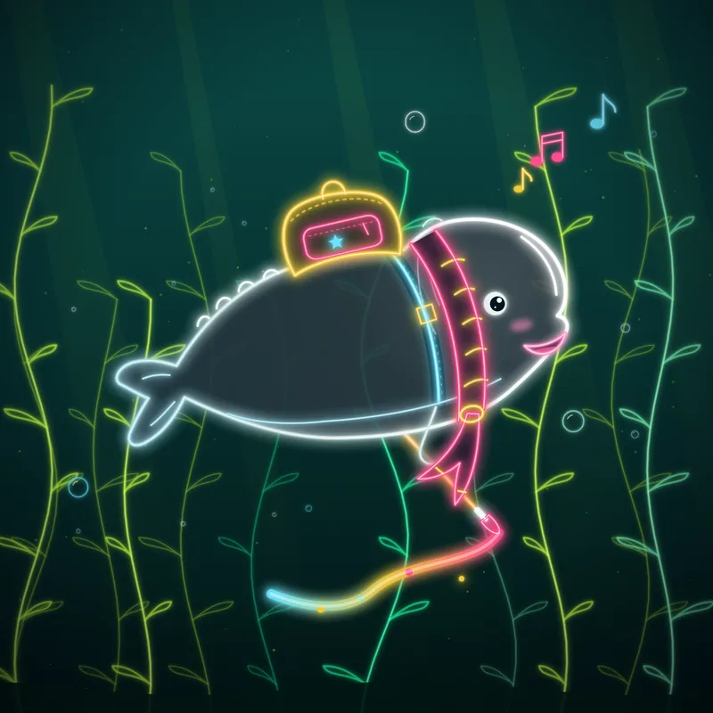 Big Belugas #071 Tofu Splash in neon line art