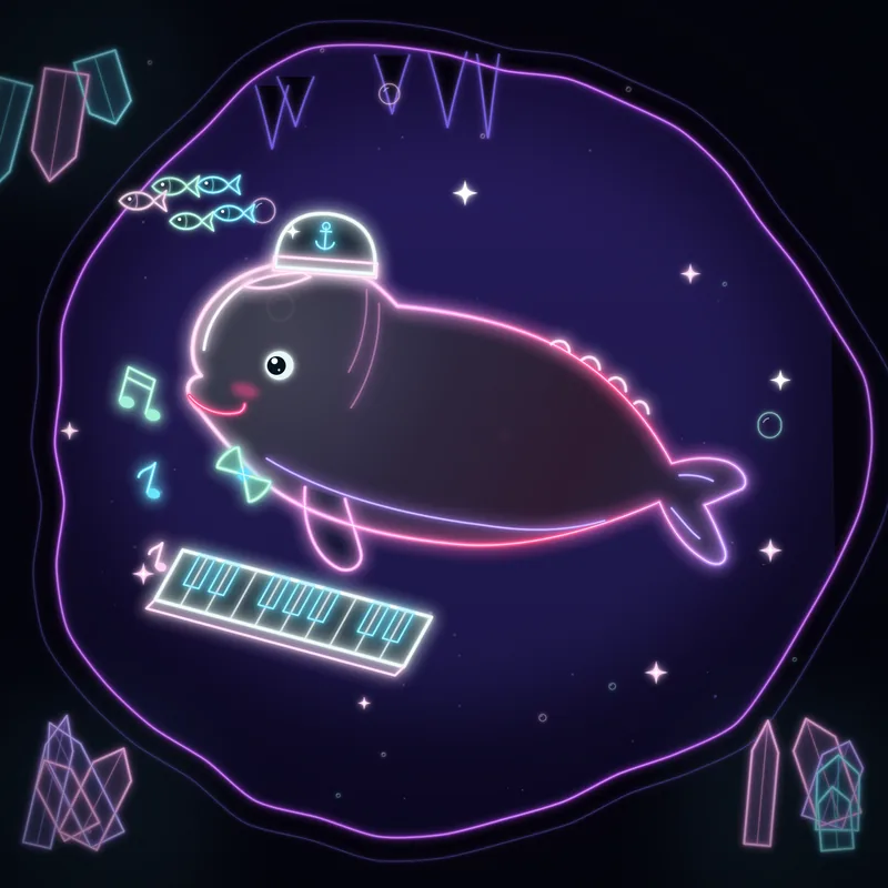 Big Belugas #073 Koda the Composer in neon line art