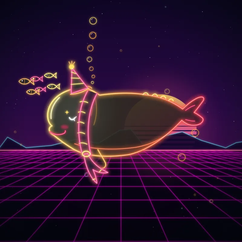 Big Belugas #074 Rumi the Party in neon line art