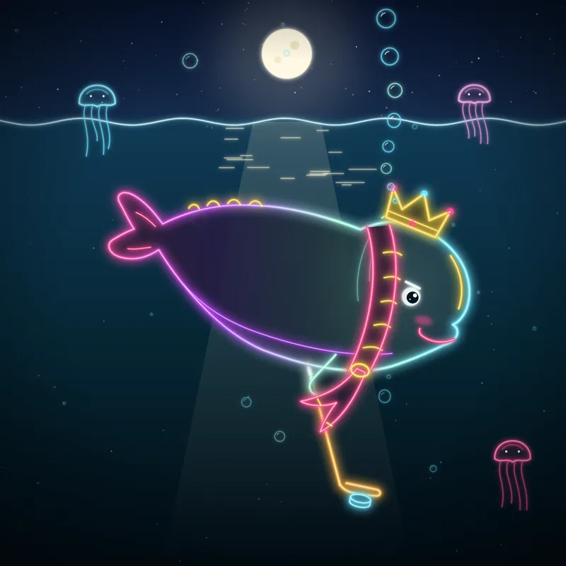 Big Belugas #075 Yuki Breakaway in neon line art