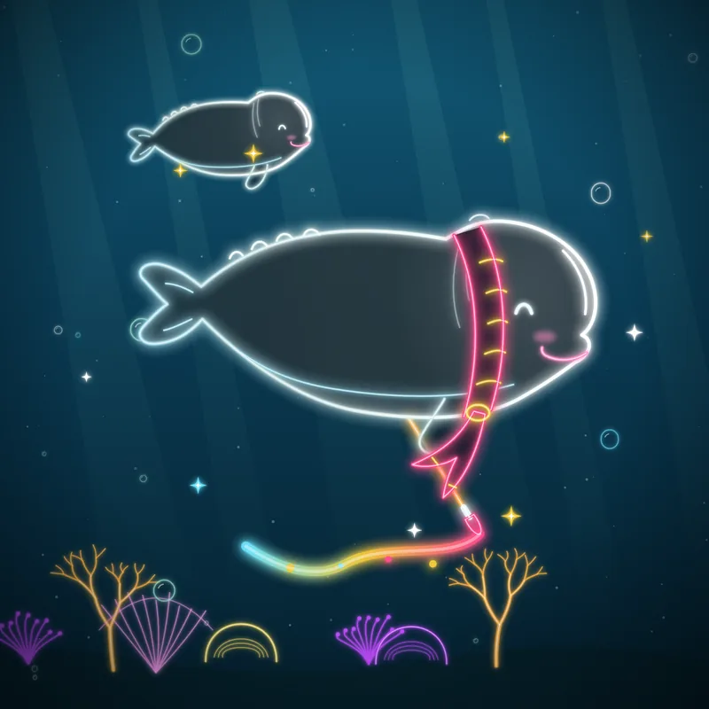 Big Belugas #079 Sprout Brushstroke in neon line art