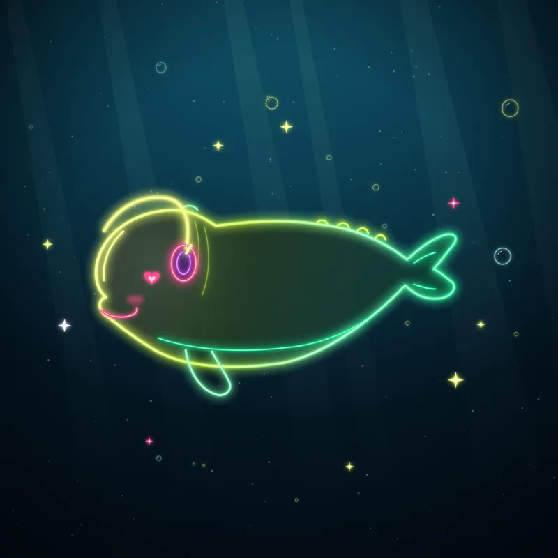 Big Belugas #083 Zuzu Bassline in neon line art