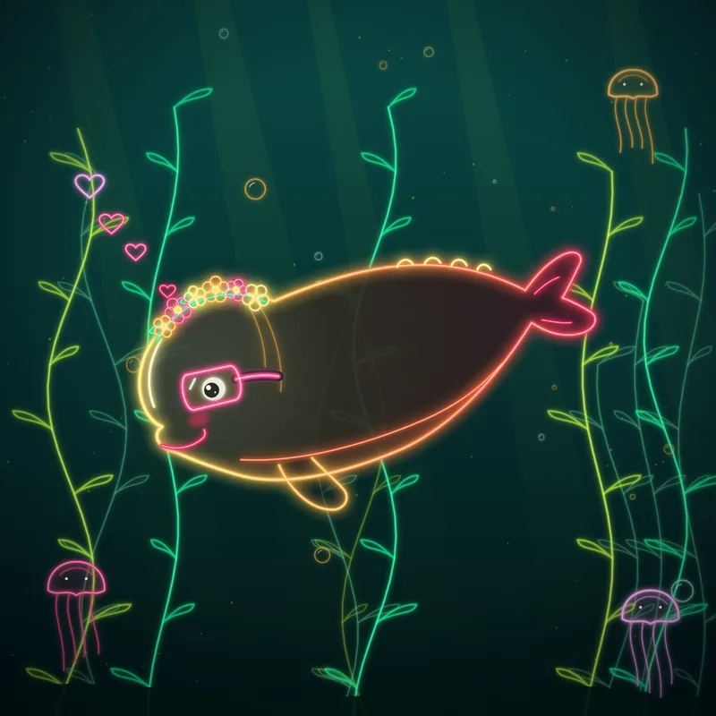 Big Belugas #094 Juno Bloom in neon line art