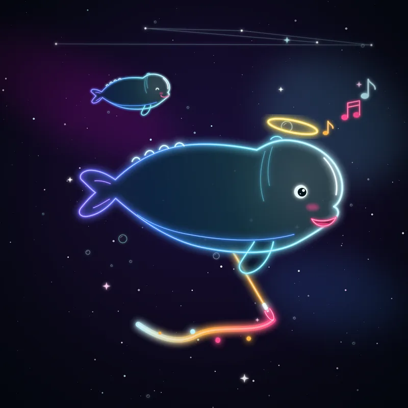 Big Belugas #096 Mabel Brushstroke in neon line art