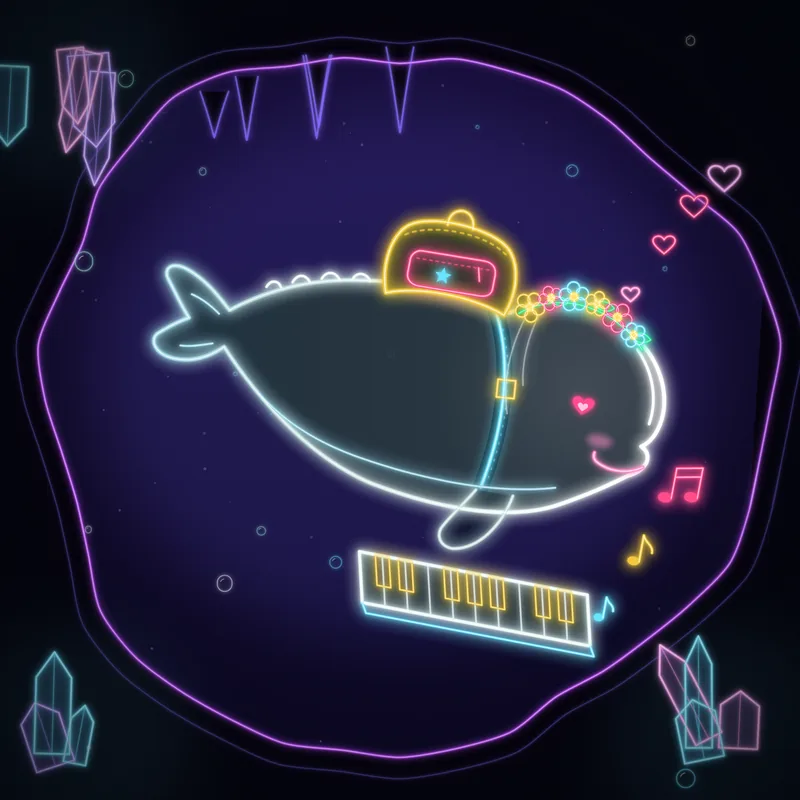 Big Belugas #097 Gizmo the Composer in neon line art